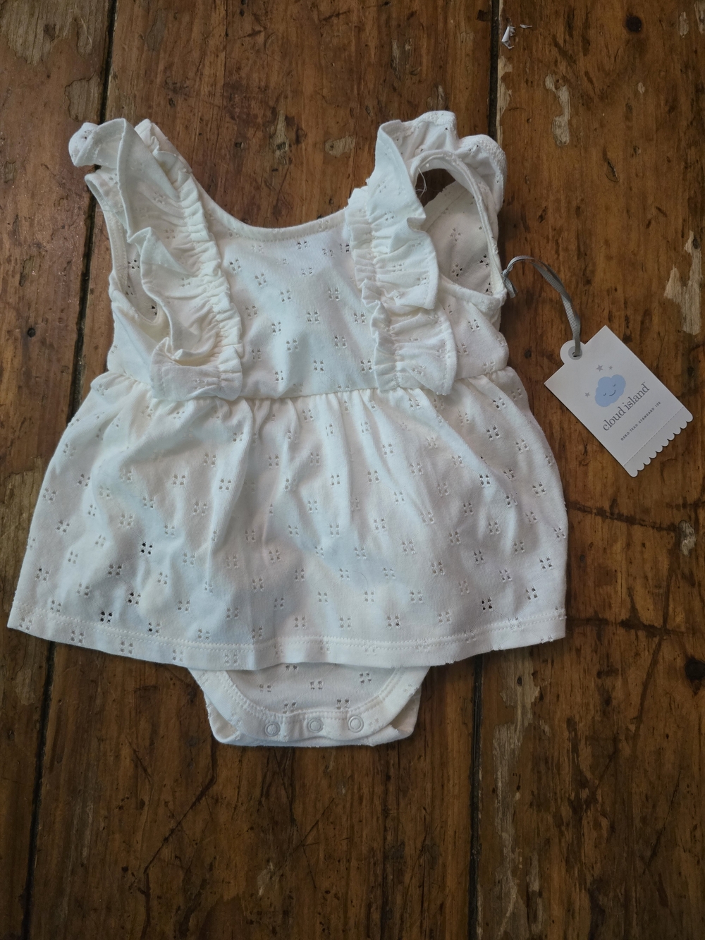 cloud island Ivory Eyelet Ruffle Baby Bodysuit